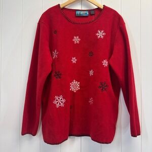 SL Sport Womens Snowflake Bling Fleece Christmas Top Size L Winter Wonderland